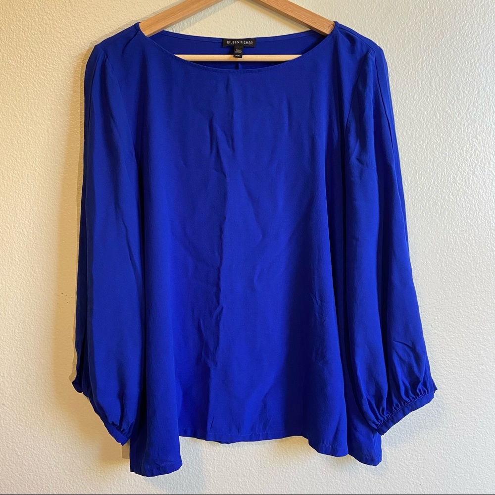Eileen Fisher 100% Silk Royal Blue Blouse